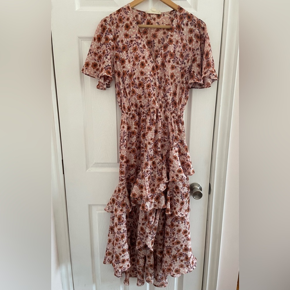 Floral midi flutter sleeves pink dress size S